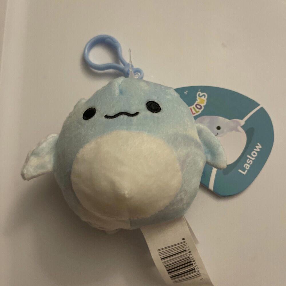 NEW 3.5” “Laslow the Beluga Whale” Kellytoy Squishmallow Plush Keychain Clip!